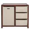 Brown painted pine wood frame children's bed with removable top, 87*53*87.5cm, includes 3 fabric drawers and 1 fabric bag, and a changing table