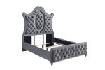 1pc King Panel Bed Tufted Headboard Luxurious Upholstery and Intricate Nailhead Trim Diamond-patterned Tufted Accent Modern Luxury Gray Silver