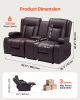 Loveseat Recliner Sofa, Manual Reclining Couch with Center Console, PU Faux Leather Recliner Sofa with USB Ports, Cup Holders and Storage Bags