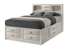 1pc Queen Bed Built-in Shelving Storage Compartments Integrated Storage Drawers Bed Frame Neutral White Finish