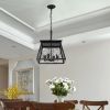 16" Black Industrial 4-Light Pendant Chandelier, Modern Metal Cage Design, Adjustable Hanging Light for Dining Room