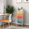 10 Drawer Rolling Storage Cart Organizer with Locking Wheels, Multi-Color Macaron Drawers, Metal Frame Mobile Utility Cart for Office, School, Home