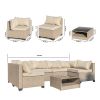 7-Piece Patio Furniture Set, All-Weather Outdoor Conversation Set Sectional Sofa with Water Resistant Beige Thick Cushions and Storage Table(Beige)