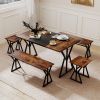 5-Piece Dining Room Set Industrial Rectangular Kitchen Table with 2 Benches and 2 Stools