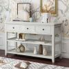 Console Table with Wood Frame and Legs; Sofa Table Entryway Table with 3 Drawers and 2 Open Shelves Antique White