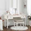 Mirrored Vanities Desk with Drawers, Bedroom Makeup Vanity Table Set with Mirror and Stool, Flip Up Dressing Table for Bedroom/Makeup Room