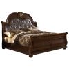 Roma Traditional Style Button Tufted Upholstery Headboard King Bed Made with Wood in Dark Walnut