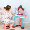 Kids Vanity Set with Self-Opening Magic Mirror, Princess Makeup Vanity Table Set with Music, Tabletop with Lights