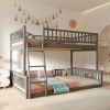 Full XL over Queen Bunk Bed with Ladder and Guardrails, Gray