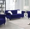 2pc Sofa Set Living Room Furniture Indigo Velvet Upholstered Sofa Loveseat Crystal Tufted Seat Couch