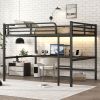 Metal Queen Size Loft Bed with Power Outlet and LED Lighted, Space-Saving, Noise Reduced, Black