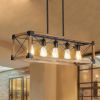 32" Walnut Industrial Farmhouse Rectangle Pendant Light, 5-Light Chandelier for Dining Room, Kitchen Island