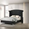 1pc Glam Upholstered Queen Bed Button-Tufting Wing Back Headboard Button Tufted Bedroom Furniture Wood Metal Fabric Black