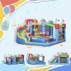 6-in-1 Inflatable Bounce House, Kids Outdoor Play Castle with Slide Trampoline Water Gun Throwing Wall Blue and Yellow