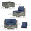 7pc Garden Wicker Sectional Set w/ Tea Table Patio Rattan Lounge Sofa Outdoor Deck Furniture Blue