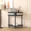 Unique Half Moon Design End Table with Sliding Rattan Door
