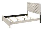 1pc Queen Size Bed Rustic Beige Gray Finish Wooden Bedroom Furniture Geometric Design Chevron Pattern
