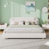 King Size Upholstered Bed With Boucle Fabric,Curved-Shape Design Thick Headboard, Solid Wood Legs,White