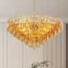 37" Extra Large Chandelier, 14-Light Gold Modern Round Chandelier for Living Room, Tiered Smoke Blown Glass Brass Chandeliers