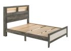 1pc King Size Platform Storage Bed Low-profile Plank-style Headboard Built-in Lighting Modern Farmhouse Style Gray Beige