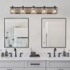 40" Farmhouse Vanity Light Fixture, 5-Light Bathroom Wall Sconce with Clear Seeded Glass Shades, Black and Wood Grain Finish