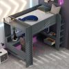 Wood Full Size Gaming Loft Bed with Desk, Multi-storage Shelves, LED and Charging Station, Dark Gray(Old SKU:SM000374AAE)