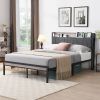 Full Size Metal Platform Bed Frame with upholstery storage function Headboard and USB LINER and Footboard , No Box Spring Needed