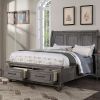 Eastern King Size Bed w Under bed Drawer Vintage Look Gray Color Beautiful Panel 1pc Bedframe Bedroom