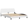 Bed Frame White Faux leather, metal, solid pine wood, plywood Queen