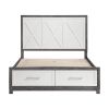 Queen Platform Bed with Footboard Storage Ivory and Gray Finish Bedroom Furniture 1pc