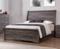 1pc Contemporary Design Queen Sleigh Bed Horizontal Lines Gently Sloped Curved Headboard Gray Finish