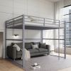 Metal Loft Bed Full Size, Loft Bed Frame with Safety Guard Rails & Flat Ladder, Twin Loft Bed for Kids Teens Adults, Gray