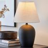 18"H Ceramic Urn Style Table Lamp, Matte Black Finish, with White Linen Empire Shade