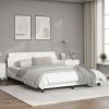 Bed Frame White Faux leather, metal, solid pine wood, plywood Queen