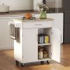 Kitchen Island Cart Rolling Trolley Cart with Drawer, Storage Cabinet & Towel Rack, White