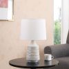White and Beige Etched Ceramic Table Lamp with Shade 17"H