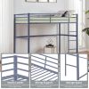 Metal Loft Bed Full Size, Loft Bed Frame with Safety Guard Rails & Flat Ladder, Twin Loft Bed for Kids Teens Adults, Gray
