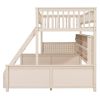 Twin XL over Queen Bunk Bed with Integrated Shelving, Color-Changing Lights and Pegboard, Beige