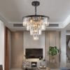 24" Contemporary Crystal Modern Chandeliers Crystal Ceiling Chandelier 4 Tier Black Chandelier Lighting for Dining
