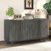 Fluted Sideboard Buffet Cabinet, 55" Coffee Bar Cabinet with 4 Doors, 2 Adjustable Shelves, 5 Wood Legs, Distressed Gray