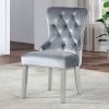 Glam Silver And Dark Gray 7pc Dining Set Table w Leaf Wingback 6x Chairs Acrylic Tufted Dining Room Furniture