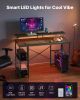 VEVOR 47" Gaming Desk with LED Lights & Power Outlets, Computer Desk with Monitor Stand & 2-Tier Storage Sheves, Study Work for Home Office, Black