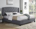 Nantarre Fabric Button Tufted Wingback Upholstered Bed with Nail Head Trim, Gray