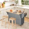 Utility Kitchen Cart, Dark Gray, on Wheels with Drop-Leaf, Rubber Wood Top, Storage Cabinets