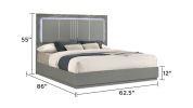 Elara Queen Bed – Two-Tone High-Gloss Marble & Lacquer Finish with LED Lighting, Metal-Finished Legs- Gray (CA Inventory)