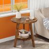 Wood Round End Table, Sofa Side Table with Storage Shelf, Farmhouse Nightstand for Living Room