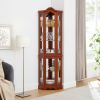 Corner Curio Cabinet with Lights, Adjustable Tempered Glass Shelves, Mirrored Back, Display Cabinet,Walnut(E26 light bulb not included)