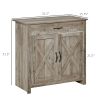 32" Farmhouse Sideboard Buffet Cabinet, Barn Door Style Coffee Bar for Kitchen, Living Room or Entryway, Gray Wash