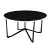 Round Coffee Table and End Tables 3pc Set Black Tempered Glass Top Metal Frame Modern Living Room Furniture