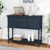 Retro Console Table with Storage, Narrow Entryway Table with 2 Drawers and 2 Door Cabinets, Long Sofa Table Behind Couch for Living Room, Foyer, Blue